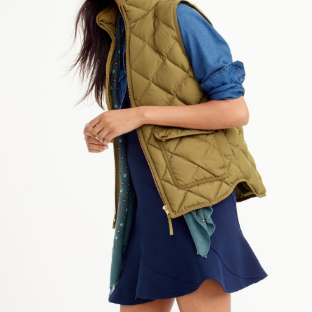 J.Crew quilted down vest, Petite XXS, Olive Green